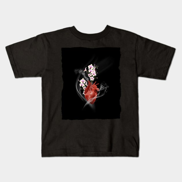 Orchid Heart Kids T-Shirt by NonDecafArt